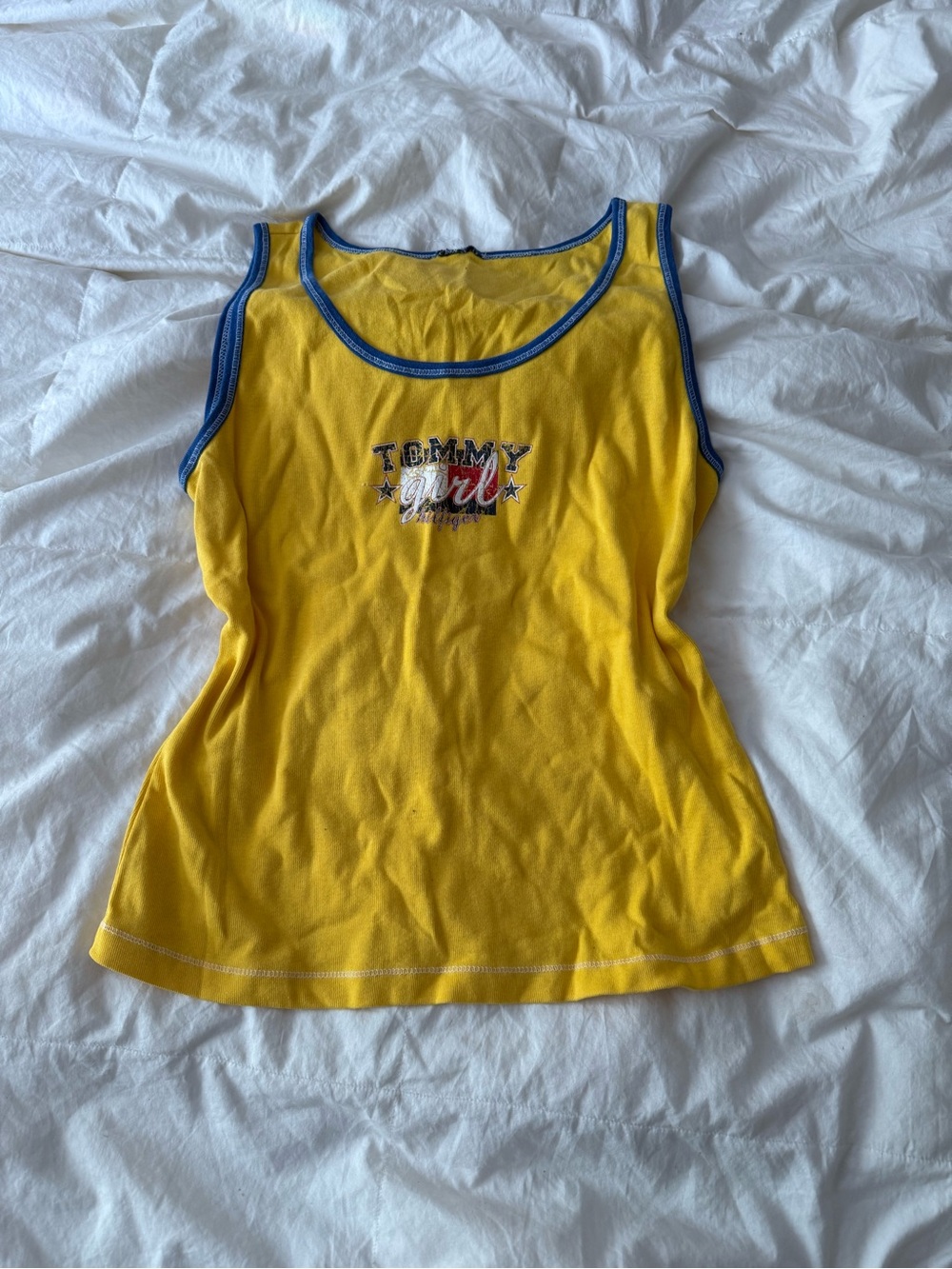 Tommy Hilfiger Yellow Tank with Blue Trim and 'Tommy Girl' Embroidery